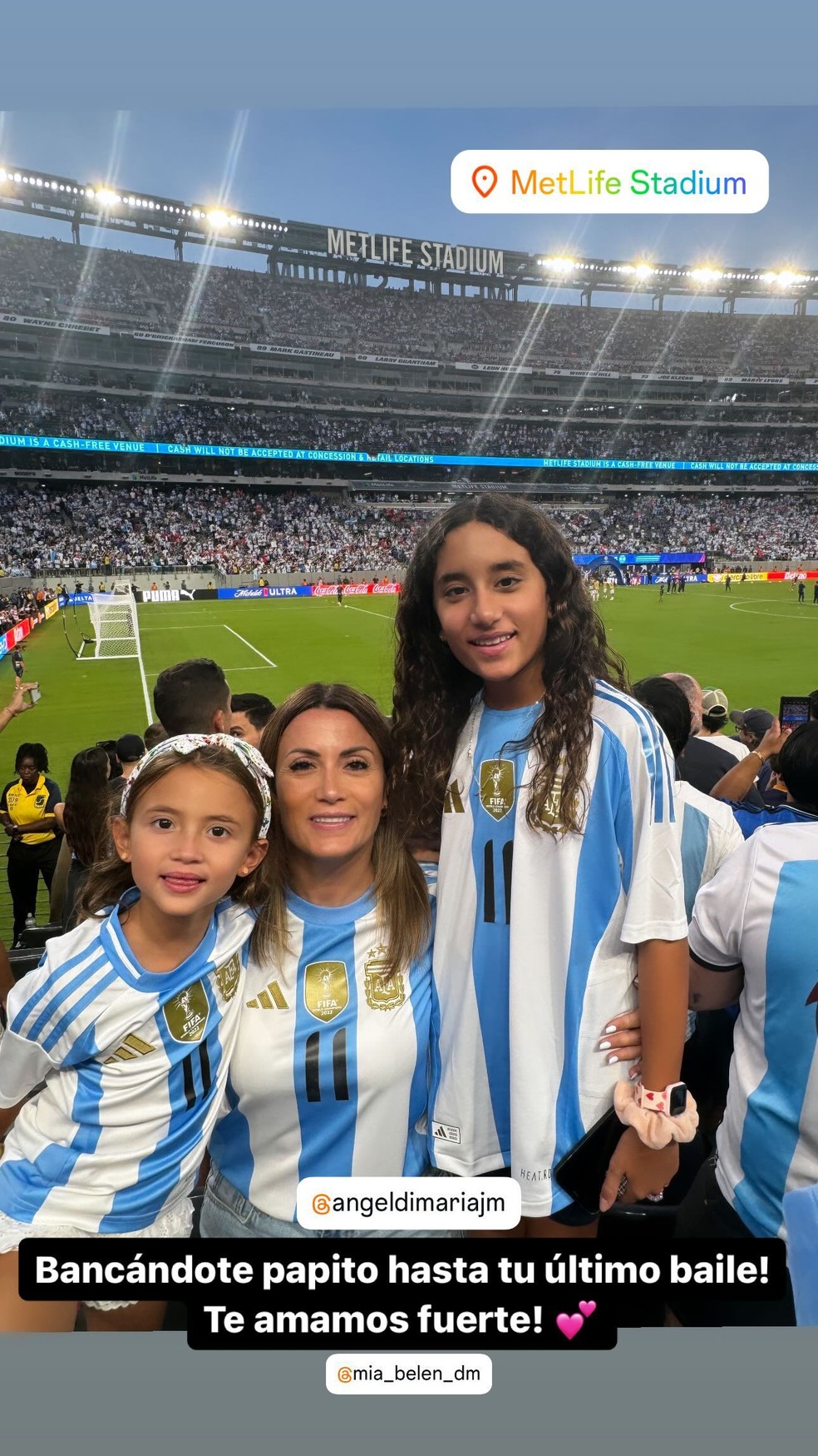 Esposa de Di María mostra apoio à seleção argentina — Foto: Reprodução