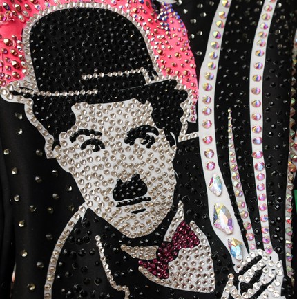 Detalhe do collant para série dos cinco arcos, inspirada em Charlie Chaplin.  — Foto: Ricardo Bufolin/Divulgação CBGin