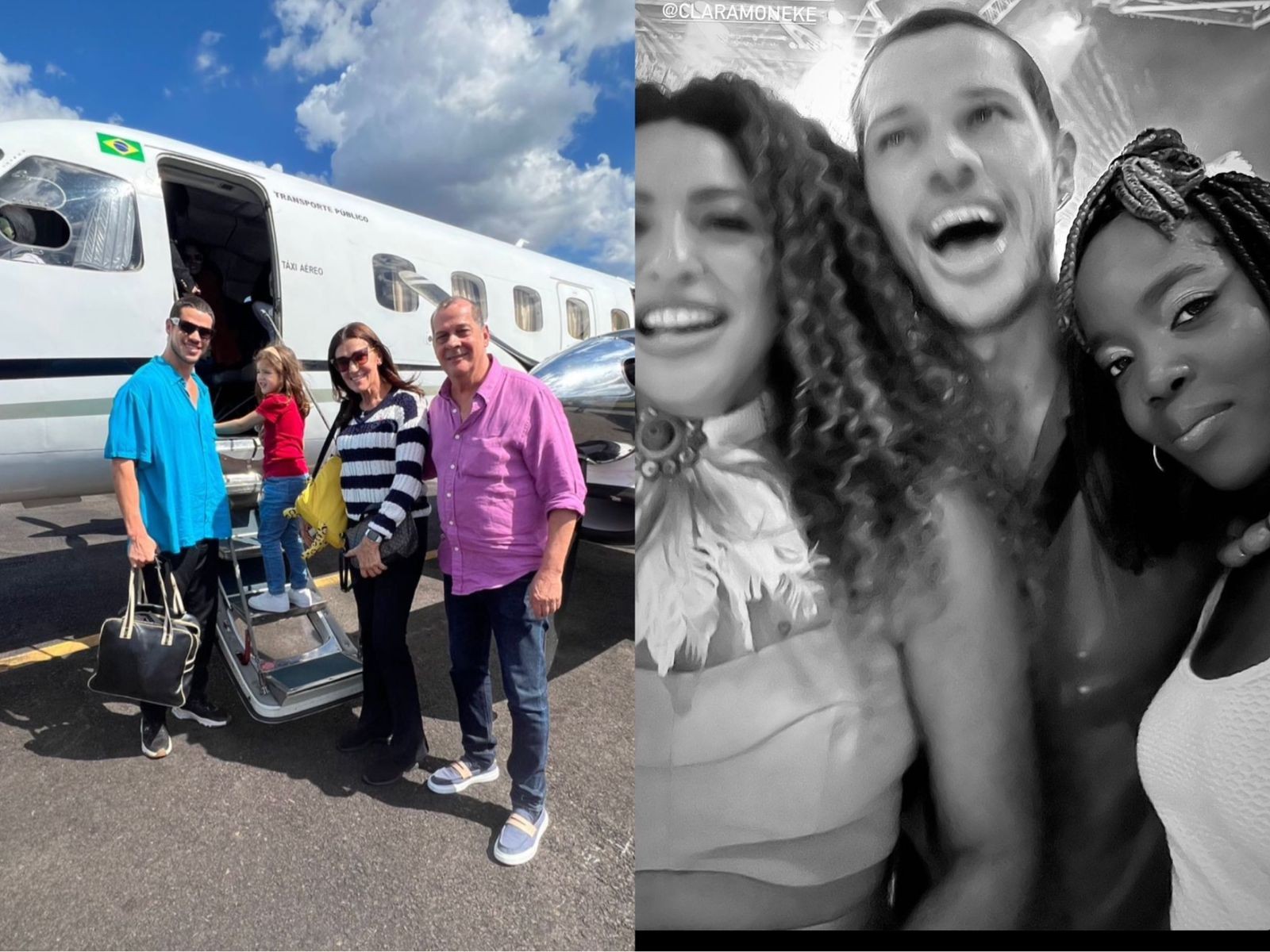 José Loreto mostrou o momento do embarque para o Amazonas com a família, e depois posou com as colegas de elenco Sheron Menezzes e Clara Moneke no festival — Foto: Reprodução/Instagram