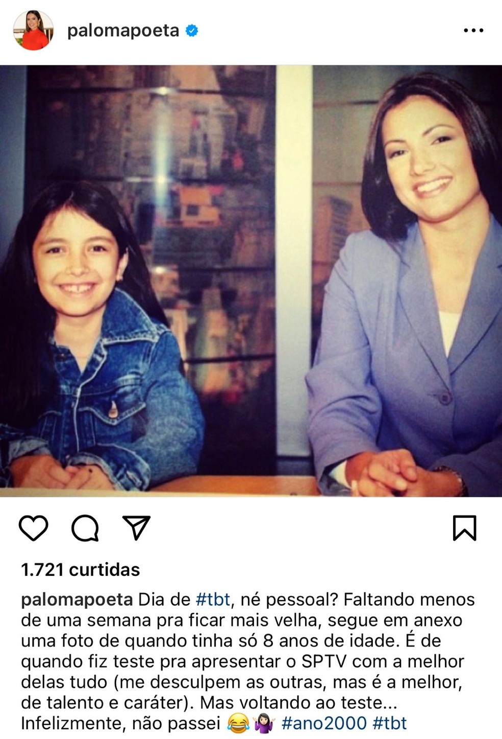 Paloma Poeta na infância junto com a irmã, Patrícia — Foto: Reprodução/Instagram