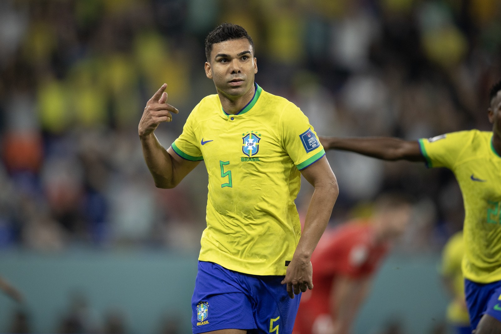 Casemiro, um dos líderes da Seleção, comemora gol durante a Copa — Lucas Figueiredo / CBF 