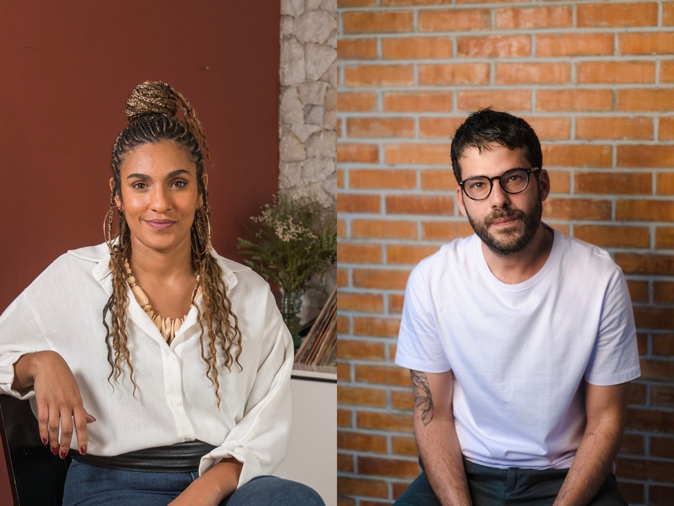 Os arquitetos Gabriela de Matos e Paulo Tavares  — Foto: Arte sobre foto de Levi Fanan  e Diego Bresani / Fundação Bienal de São Paulo