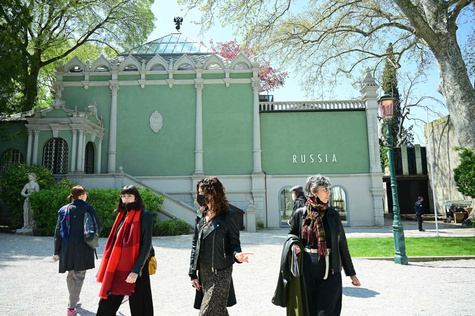 O pavilhão da Rússia fechado, por conta de protesto dos seus organizadores contra a invasão do país à UcrâniaAFP