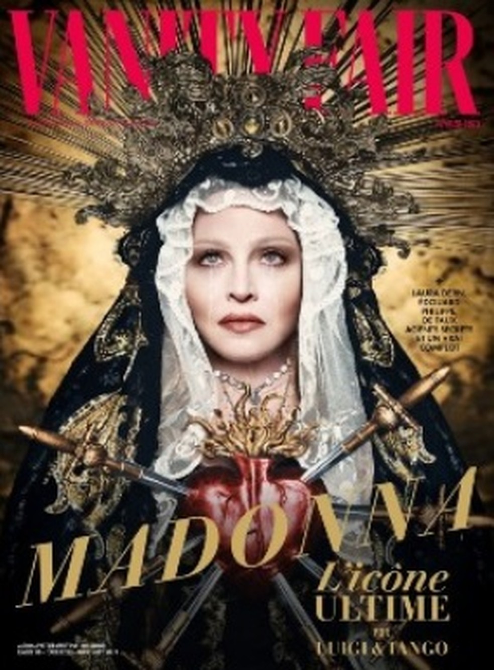 Madonna como a Virgem Maria na capa da Vanity Fair (fevereiro 2023) — Foto: Reprodução
