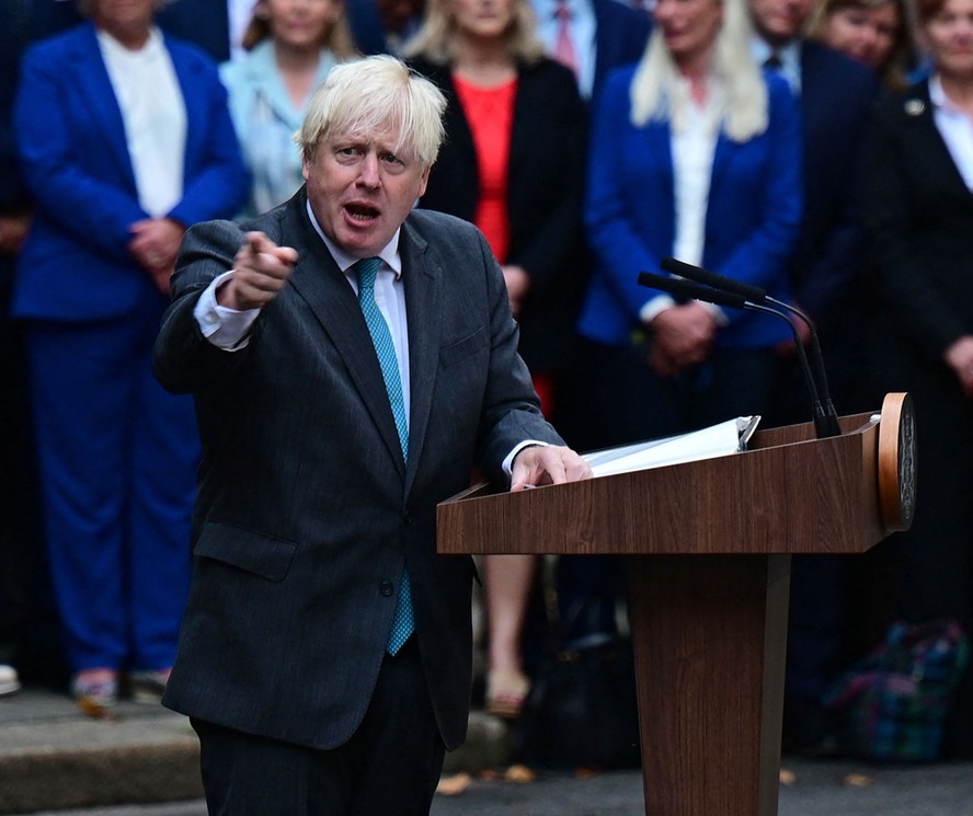 Boris Johnson em seu último discurso como premier do Reino Unido