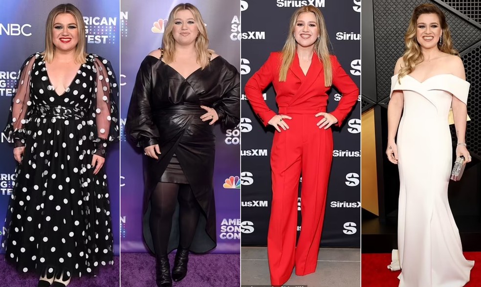 Kelly Clarkson em 2022 e em 2024 — Foto: Reprodução