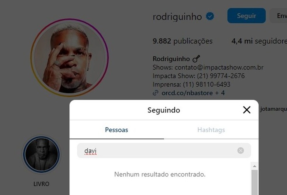 Rodriguinho não segue Davi nas redes após o 'BBB' 24 — Foto: Reprodução/Redes sociais