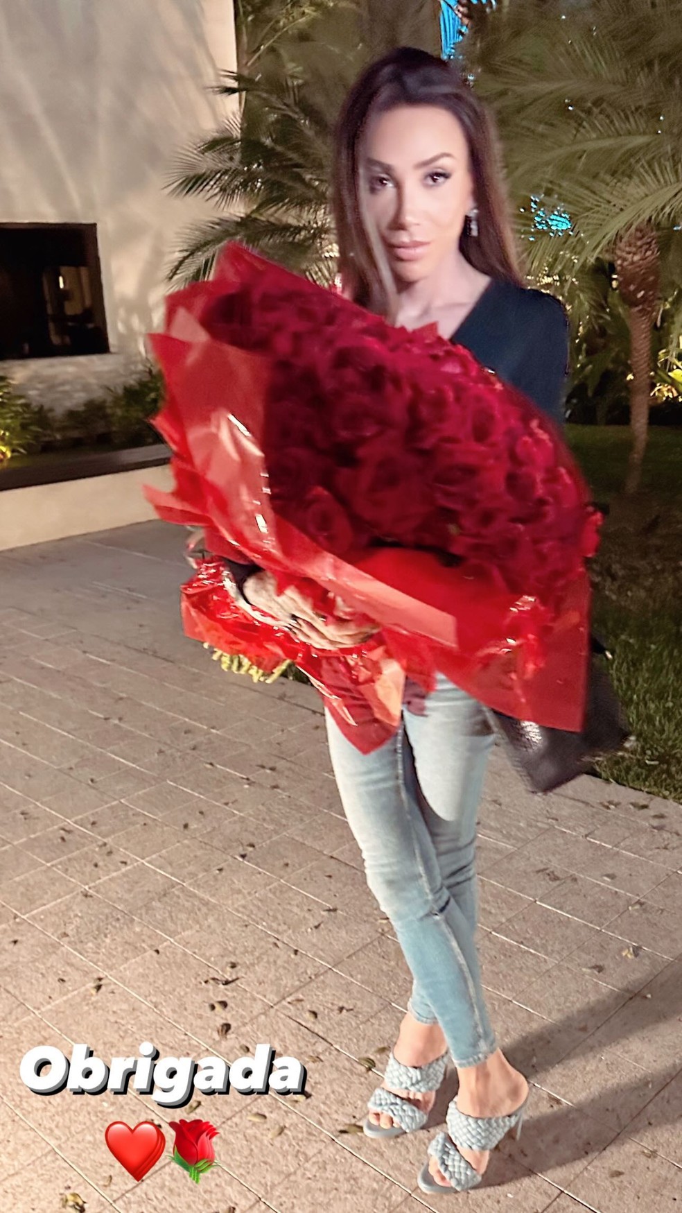 Maya Massafera ganhou buquê de rosas que teria sido enviado por ator da Globo — Foto: Reprodução Instagram