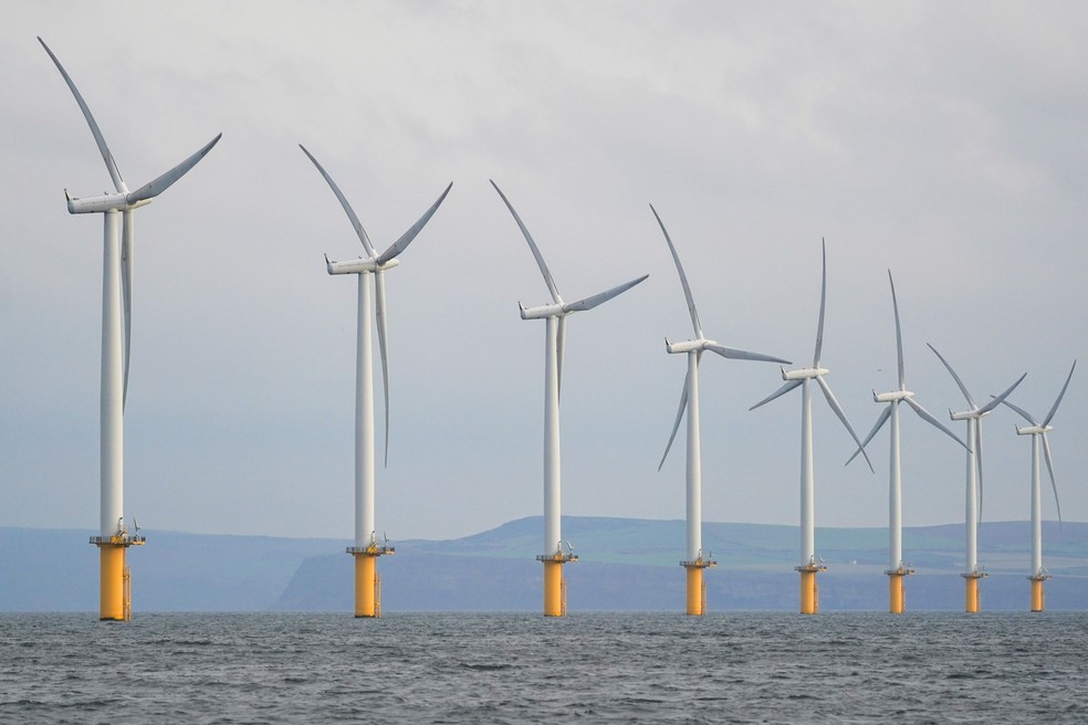Turbinas eólicas no Mar do Norte na costa de Teesside, Reino Unido — Foto: Ian Forsyth/Bloomberg
