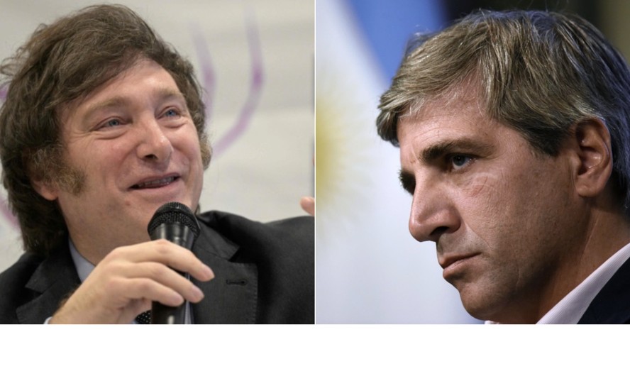 O presidente eleito da Argentina, Javier Milei (esq.) confirmou Luis Caputo (dir.) como ministro da Economia