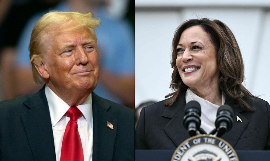 O ex-presidente Donald Trump e a vice-presidente dos EUA, Kamala Harris