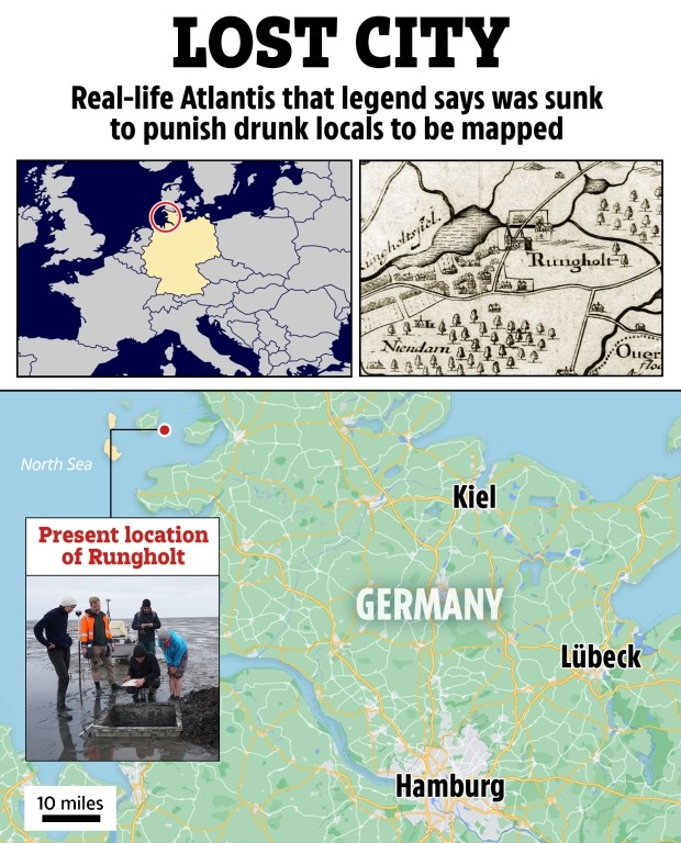 A 16km da costa alemã, os arqueólogos começaram a explorar o local com amostras e pesquisas — Foto: Reprodução
