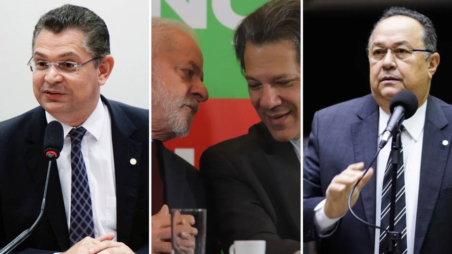 O deputado Sóstenes Cavalcante; o ministro da Fazenda Fernando Haddad e o presidente Lula; o presidente da bancada evangélica Silas Câmara