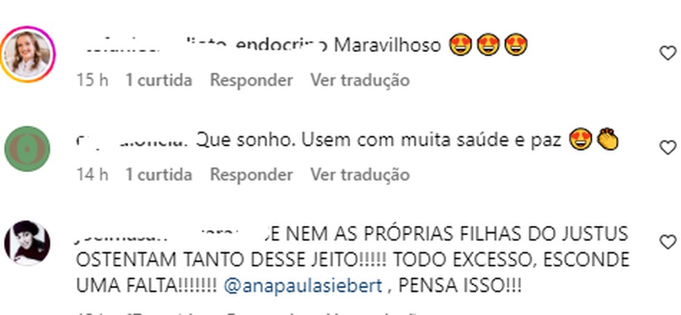 Comentários em postagem de Ana Paula Siebert — Foto: Reprodução/Instagram