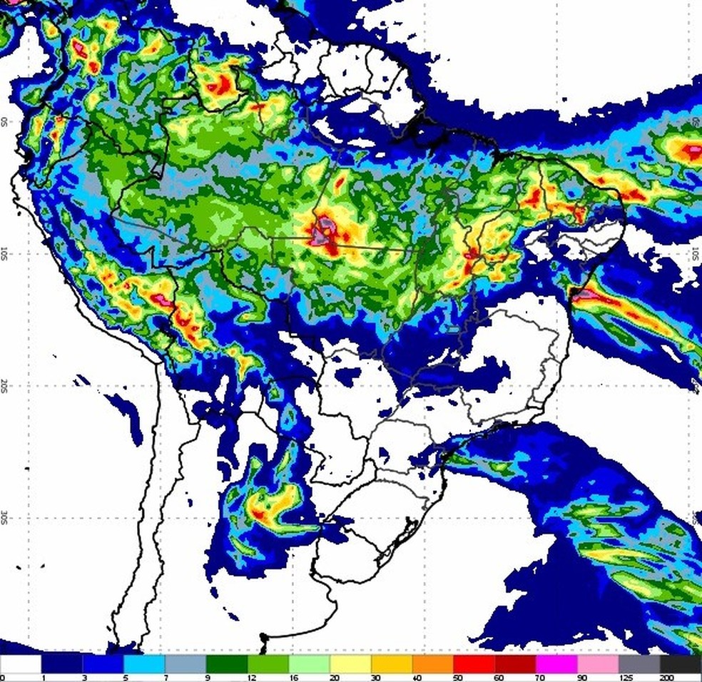 Diferentes sistemas meteorológicos atuam sobre o Brasil neste final de semana, causando instabilidade em diferentes regiões — Foto: Reprodução