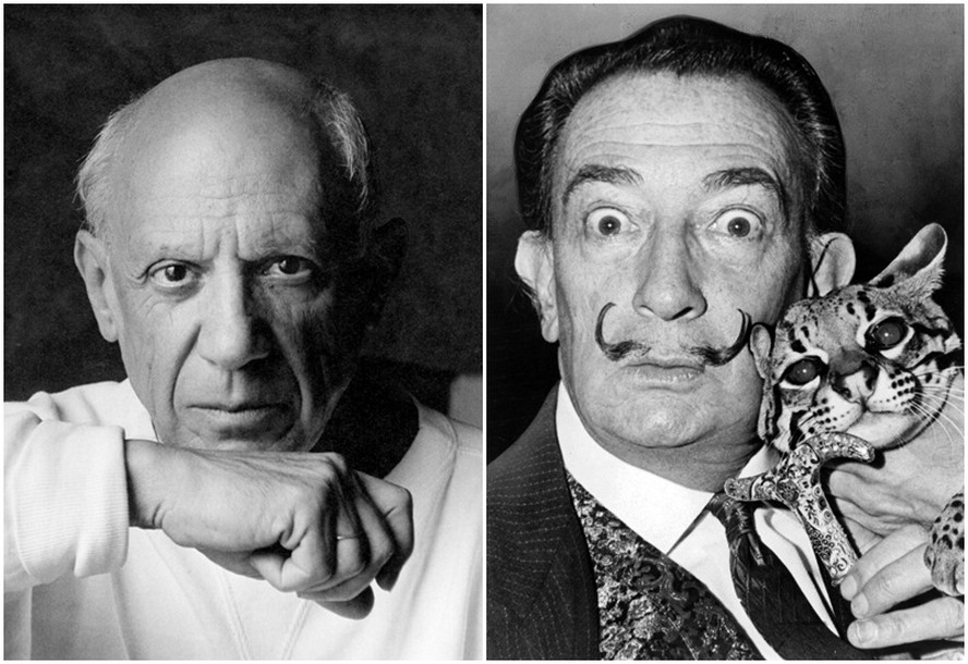 Os artistas espanhóis Pablo Picasso (1881-1973) e Salvador Dalí (1904-1989)