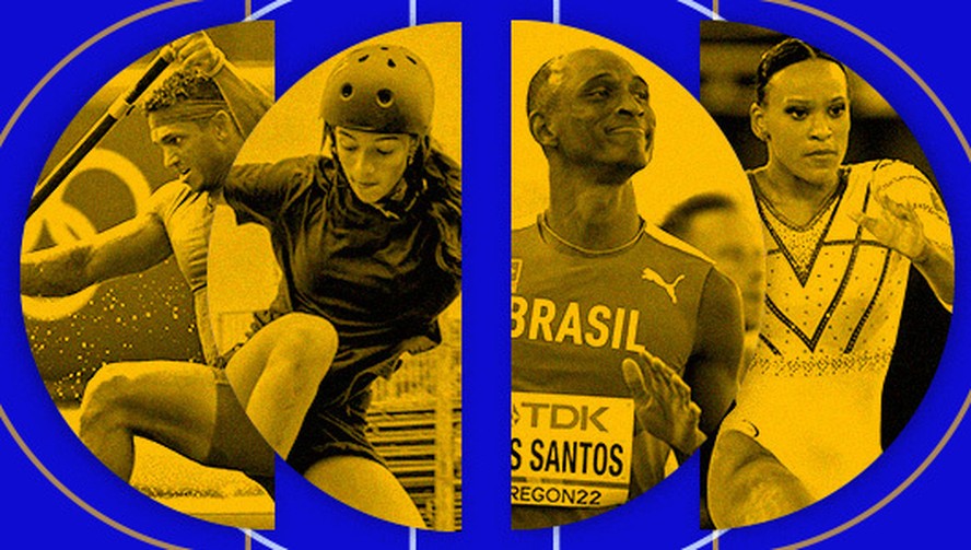 Da esquerda para direita: Isaquias Queiroz, da canoagem, Raissa Leal, do Skate, Alisson dos Santos, do atletismo e Rebeca Andrade, da ginástica