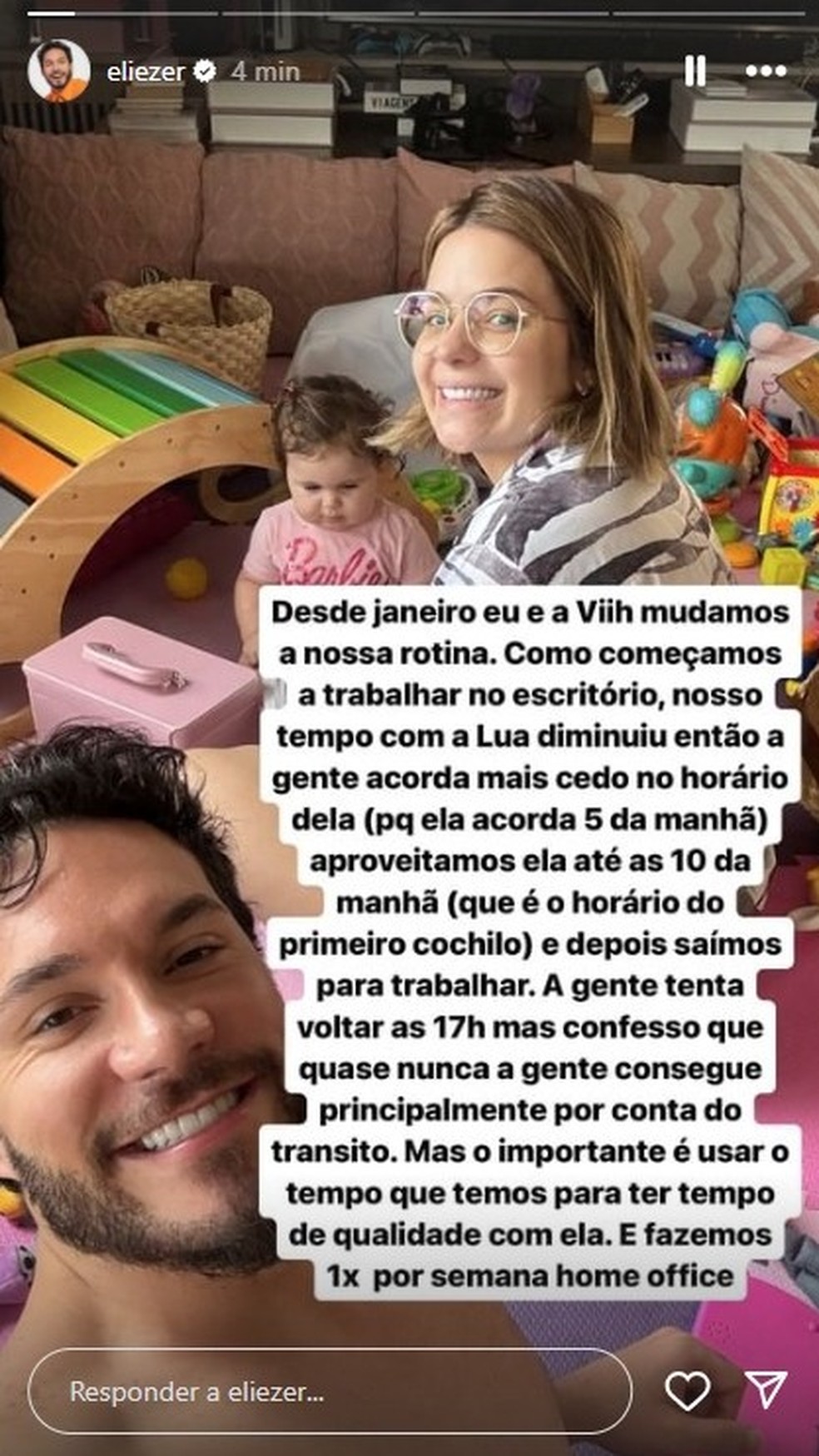 Eliezer compartilhou detalhes da rotina de trabalho com a filha — Foto: Reprodução/Redes sociais