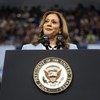 A vice-presidente dos EUA e presumida candidata democrata à Casa Branca, Kamala Harris, em evento de campanha em Atlanta - Nicole Craine/NYT