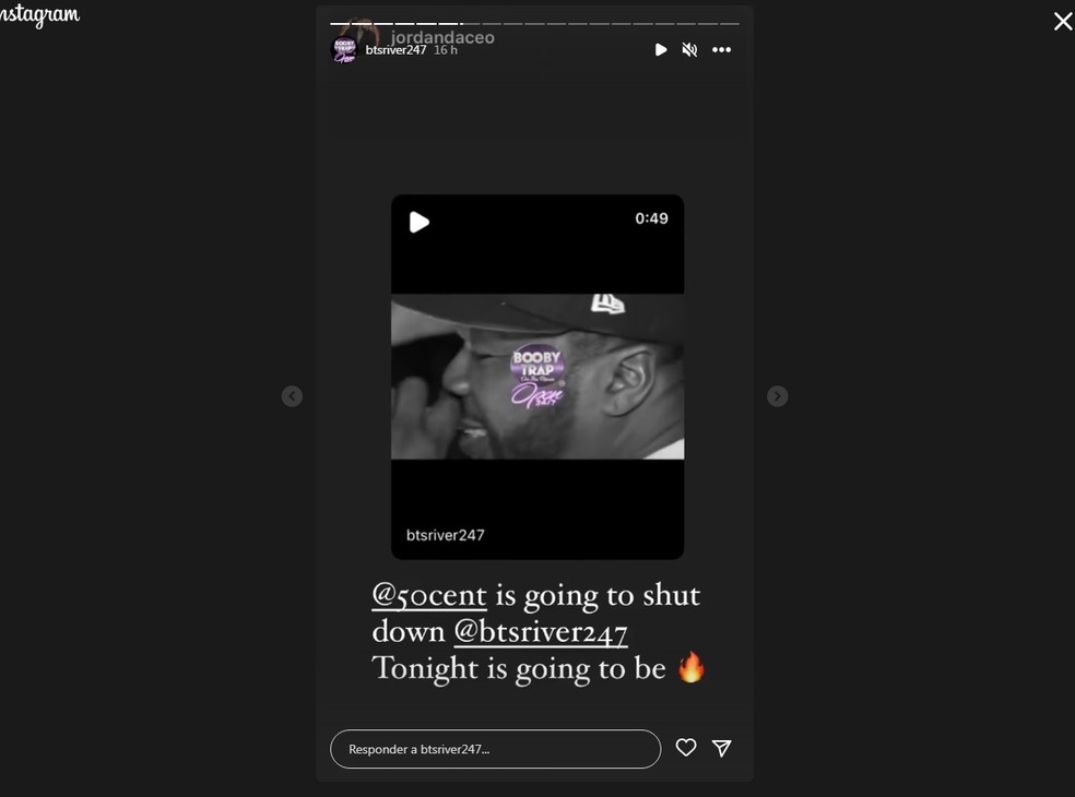 No Instagram, boate Boody trap the river confirmou presença de 50 Cent no local — Foto: Reprodução Instagram