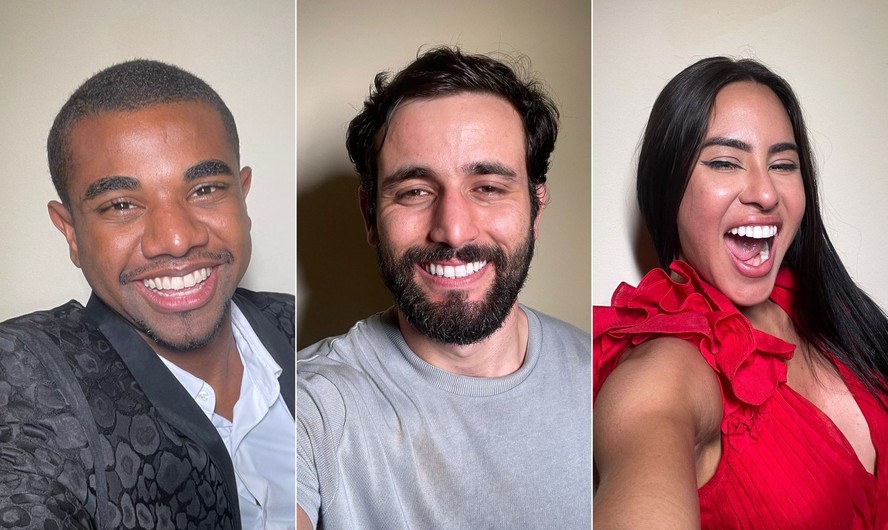 Os finalistas do BBB 24, Davi, Matteus e Isabelle, na primeira selfie após o fim do programa