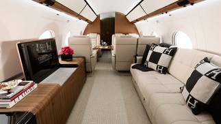 Aeronave tem interior luxuoso, com capacidade para 19 pessoas sentadas — Foto: Divulgação