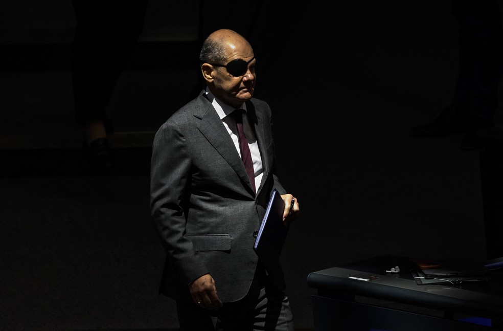 Scholz proferiu discurso no Parlamento alemão nesta quarta-feira — Foto: John MacDougall/AFP