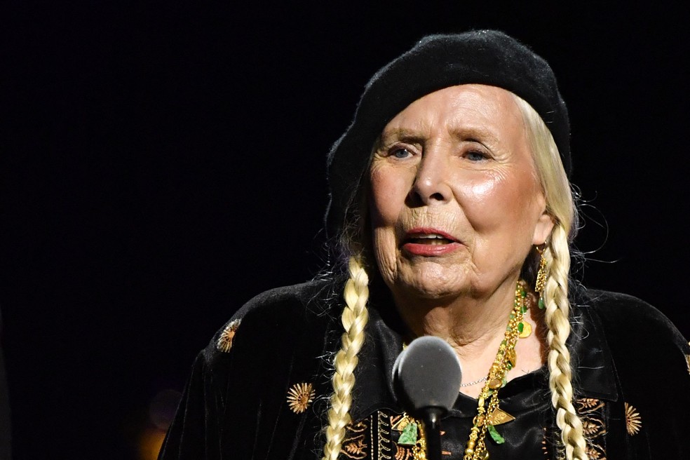 A cantora Joni Mitchell, no Grammy, em Los Angeles — Foto: Valerie Macon/AFP