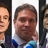 Da esquerda para a direita: o prefeito do Rio, Eduardo Paes (PSD); o candidato à prefeitura carioca Alexandre Ramagem (PL) e o deputado federal Pedro Paulo (PSD-RJ), cotado para a vice de Paes - Fotos de Hermes de Paula/O Globo, Bia Orle/O Globo e Mário Agra/Câmara dos Deputados