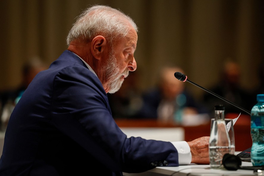 O presidente Luiz Inácio Lula da Silva durante discurso na cúpula do Brics