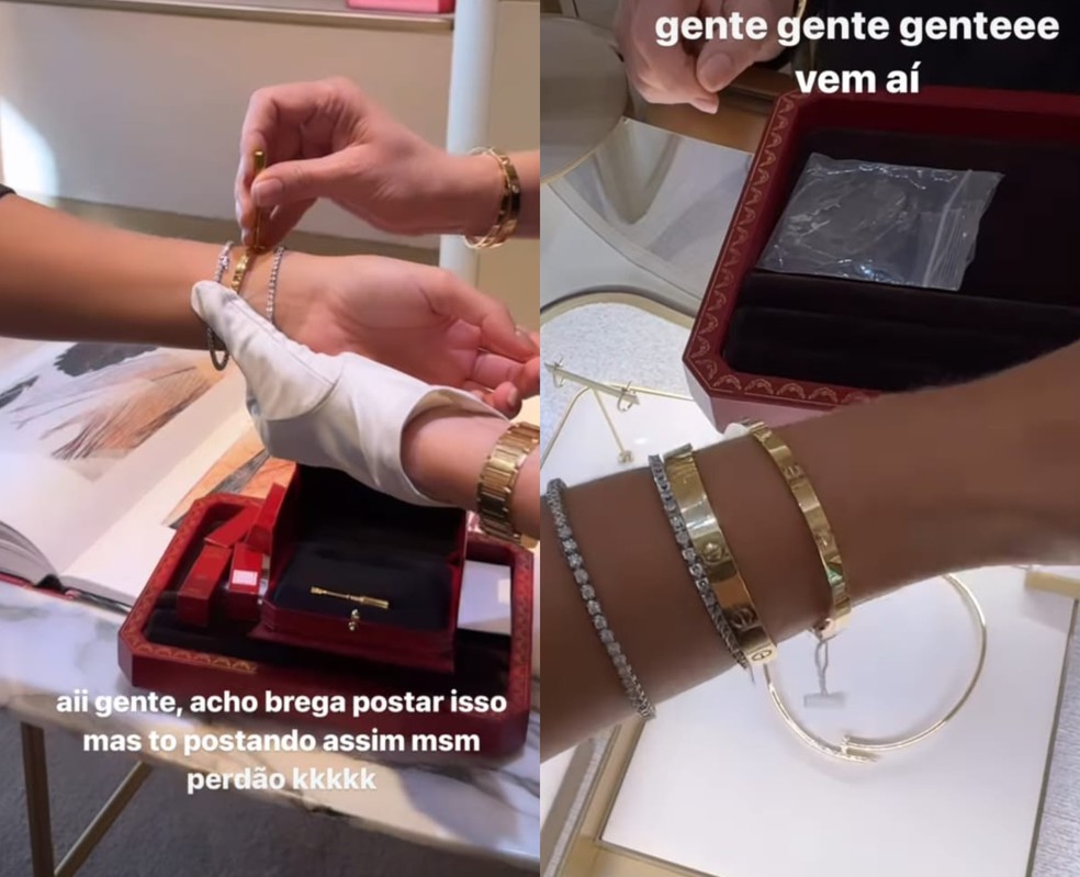 Gabriela Versiani comprou pulseira de luxo e mostrou para fãs a peça — Foto: Reprodução Instagram