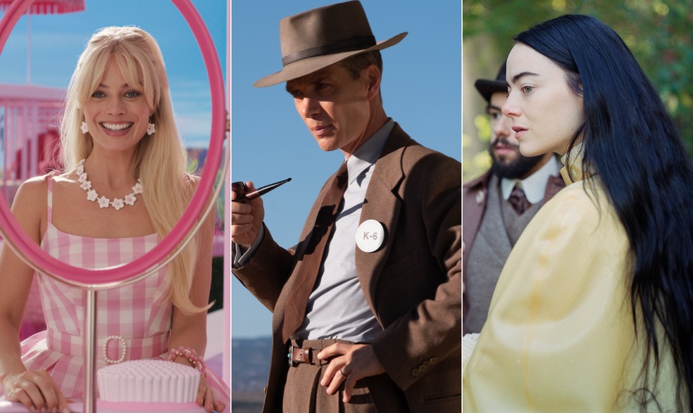 "Barbie", "Oppenheimer" e "Pobres Criaturas" foram indicados ao Oscar 2024 na categoria Melhor Filme — Foto: Divulgação