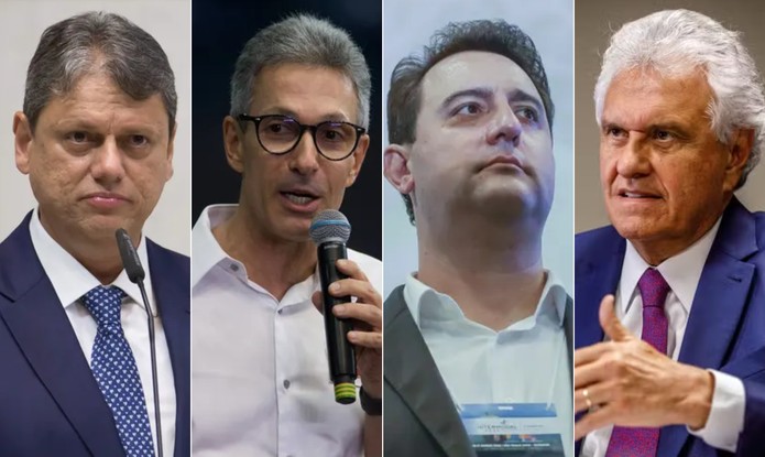 Os governadores Tarcísio de Freitas, Romeu Zema, Ratinho Júnior e Ronaldo Caiado