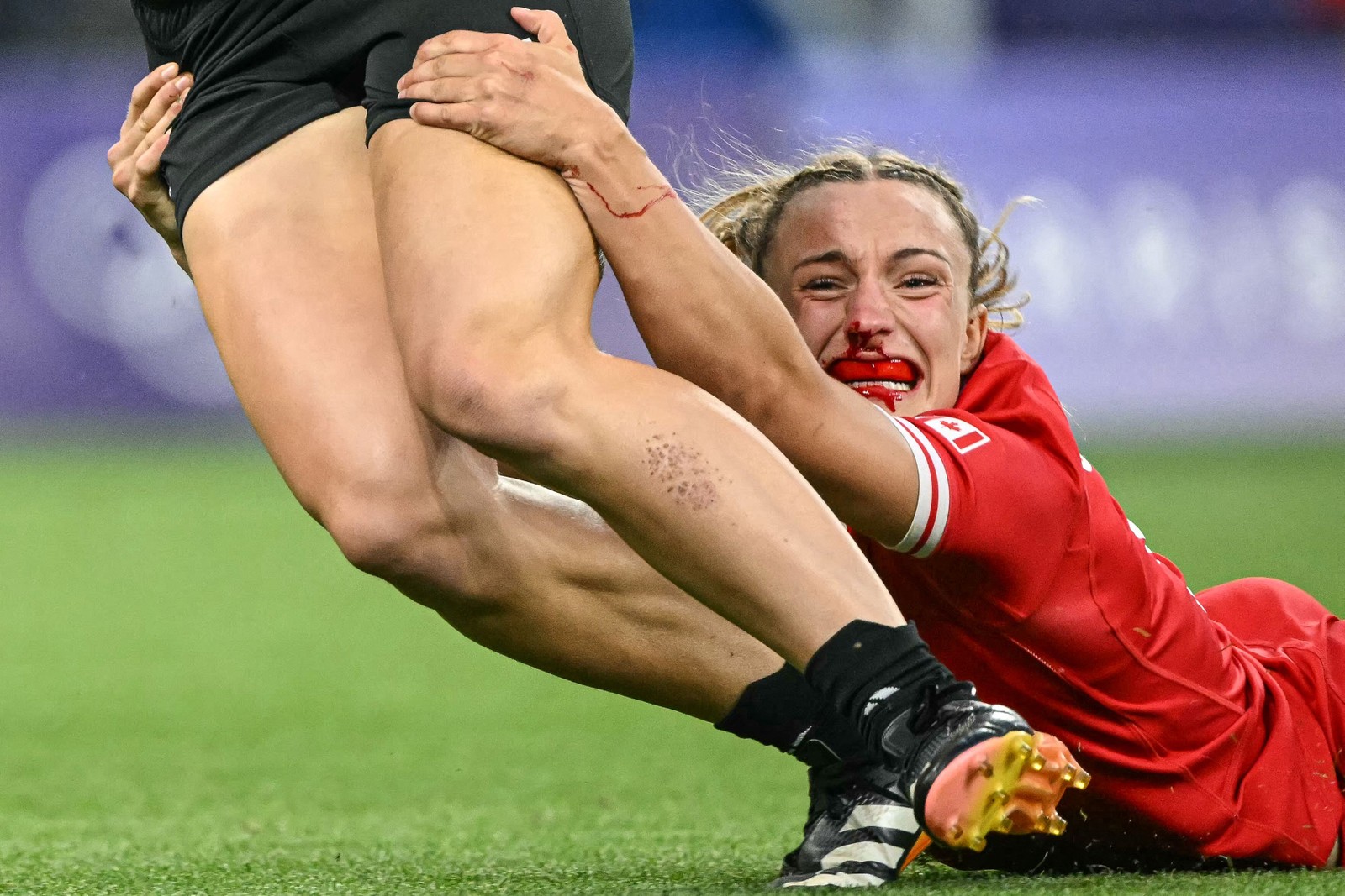 Rugby de sete entre Nova Zelândia e Canadá durante os Jogos Olímpicos de Paris 2024 — Foto: CARL DE SOUZA/AFP