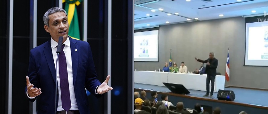 O deputado Gustavo Gayer em seminário na assembleia legislativa da Bahia