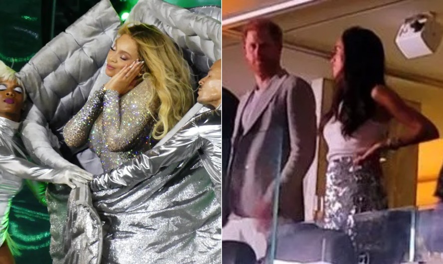 Harry e Meghan usam looks prateados no show de Beyoncé