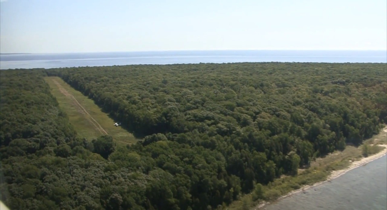 Pista de pouso em North Fox Island, no estado americano do Michigan — Foto: Reprodução