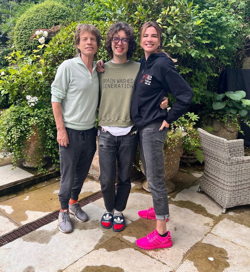 Mick Jagger, Luciana Gimenez e o filho dos dois, Lucas — Foto: Reprodução / Instagram