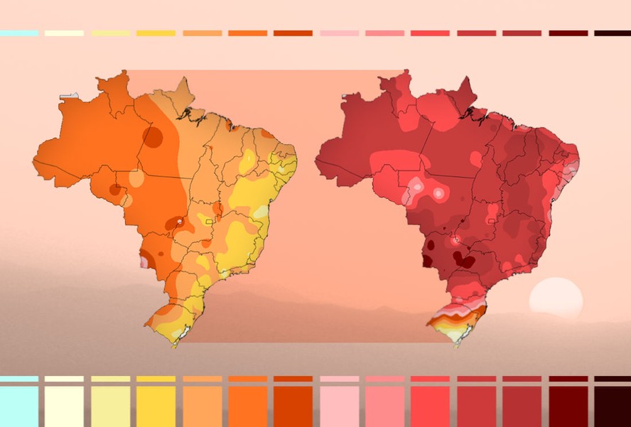 Animação mostra evolução da onda de calor pelo país em 12 de novembro