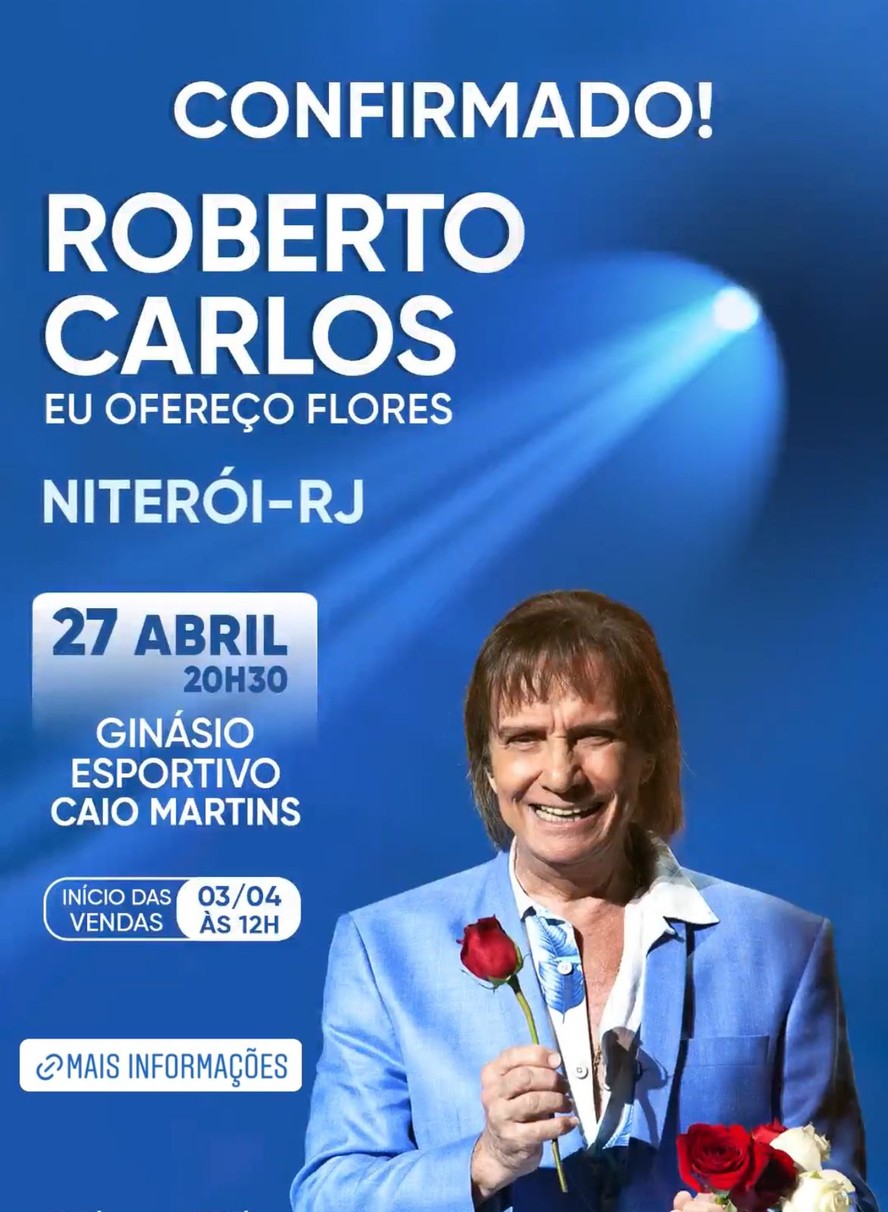 Roberto Carlos virá cantar em Niterói no dia 27 de abril
