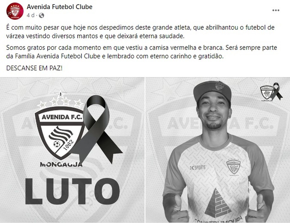 Clube de várzea homenageia jogador de futebol que doou coração ao apresentador Faustão — Foto: Reprodução/Facebook