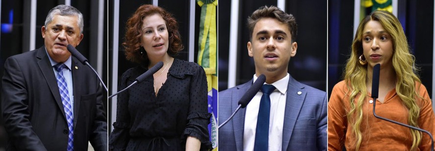 Os deputados José Guimarães, Carla Zambelli, Nikolas Ferreira e Erika Hilton