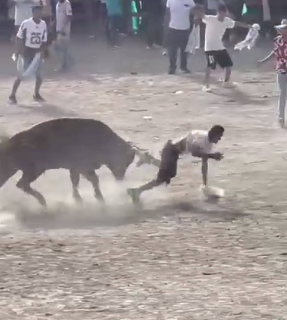Touro ataca homem durante festival de touradas na Colômbia — Foto: Reprodução/Redes sociais