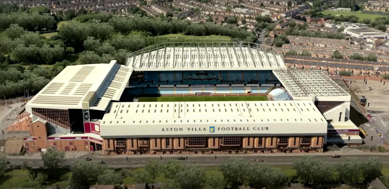 Há um planejamento de um investimento de R$ 616 milhões) no Villa Park, casa do Aston Villa, para aumentar a capacidade para 50 mil lugares — Foto: Reprodução