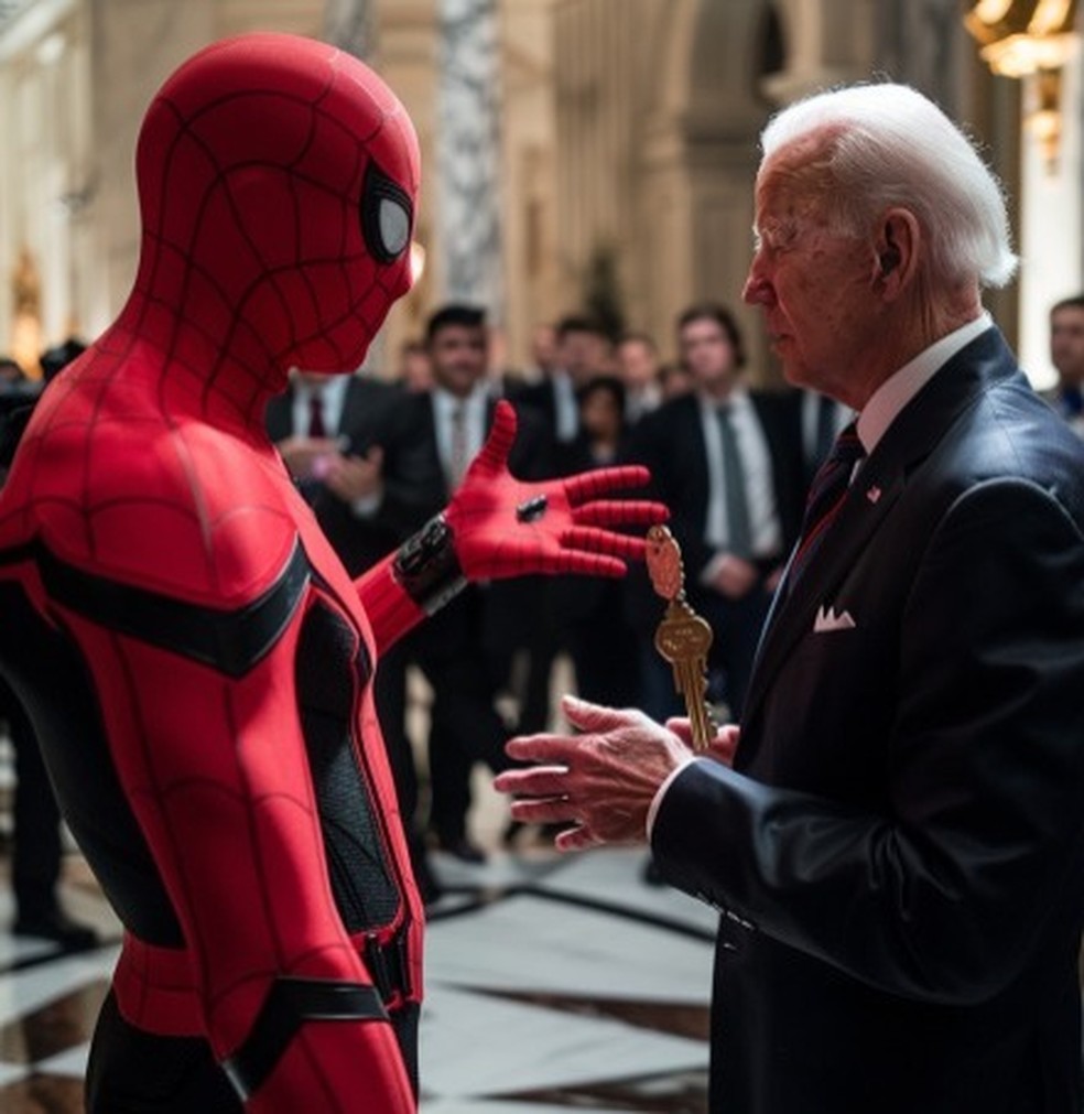 Deepfake de Joe Biden com Homem Aranha — Foto: Midjourney/Reprodução