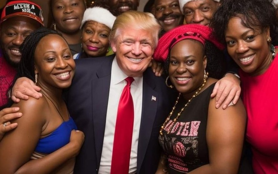 Deepfake criada por Inteligência Artificial (IA) mostra uma imagem falsa de Trump com apoiadores negros