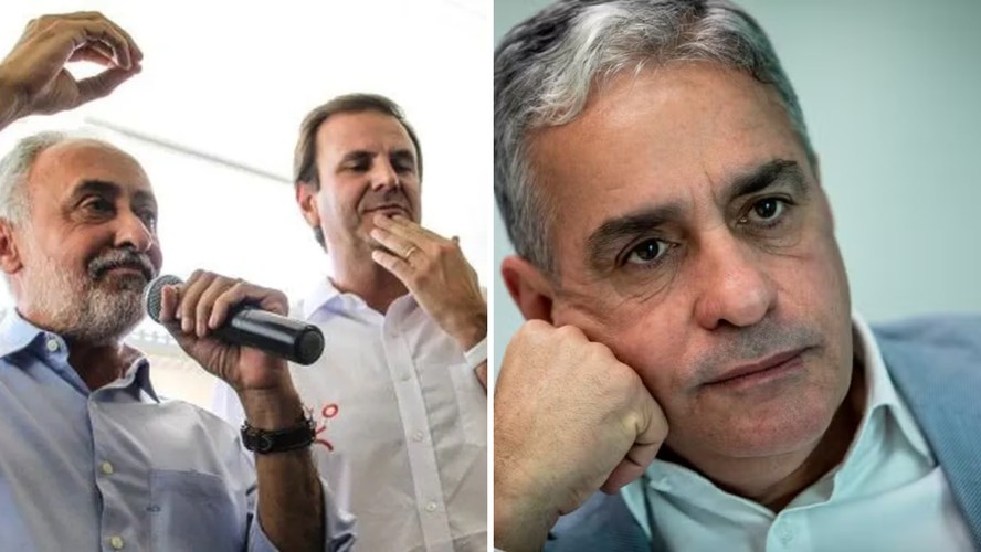 O secretário de Ação Social Adilson Pires ao lado do prefeito Eduardo Paes e o ex-presidente da Alerj André Ceciliano