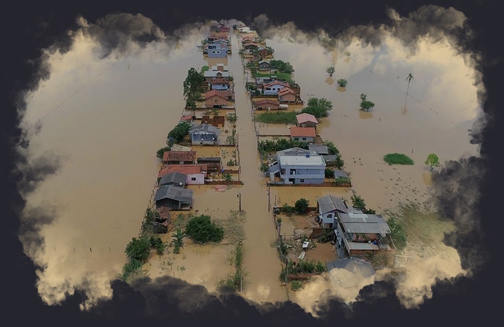 Temporal provocou alagamentos e deixaram milhares de pessoas fora de casa em Santa Catarina — Foto: Arte O GLOBO/ Divulgação