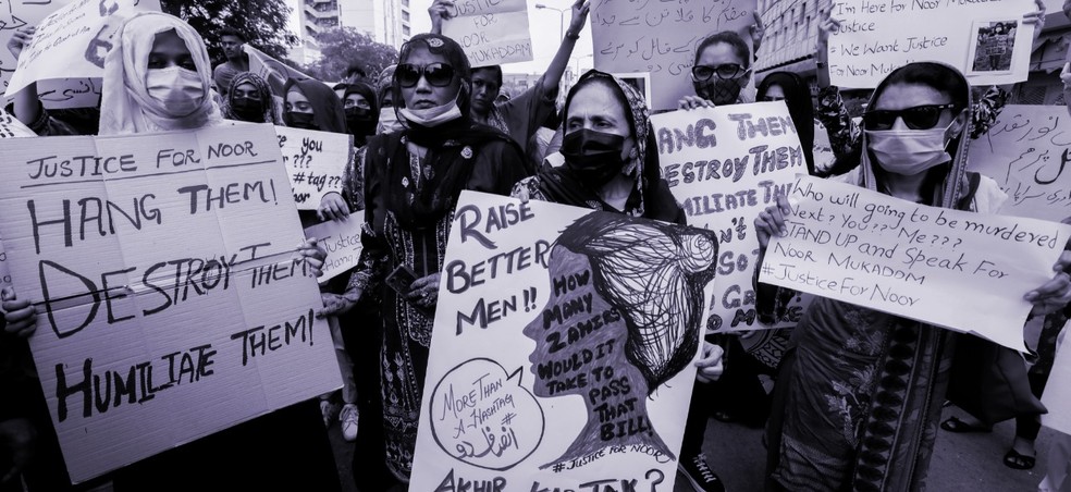 Mulheres paquistanesas saem às ruas para protestar pelo direito à vida e à segurança Reuters — Foto:         