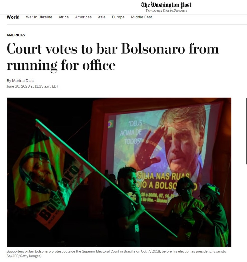 The Washington Post chamou Bolsonaro de "Trump dos Trópicos" — Foto: Reprodução/The Washington Post